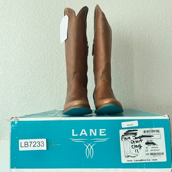 Lane PLAIN JANE Womens Cowboy Boots 11 Brown Leather Western Cowgirl Mid Calf - Picture 12 of 13